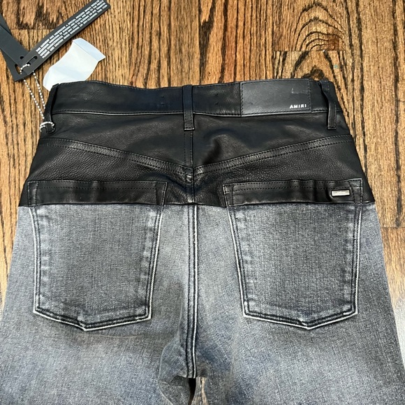 **SOLD** NEW Amiri Genuine Leather Contrast Skinny Jeans Aged Black/Black 25 - Picture 3 of 17